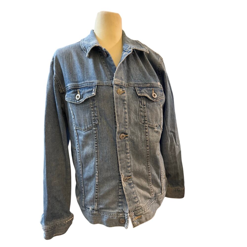 AG Adriano Goldschmied Classic Denim Jacket Medium Wash Button Front Size Large